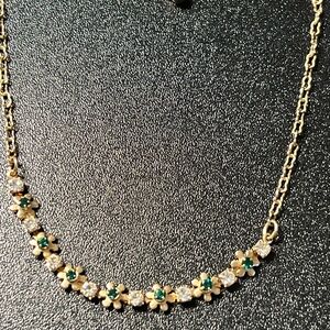 Avon Daisy Chain Green & Clear Crystal Gold Tone 10" Anklet